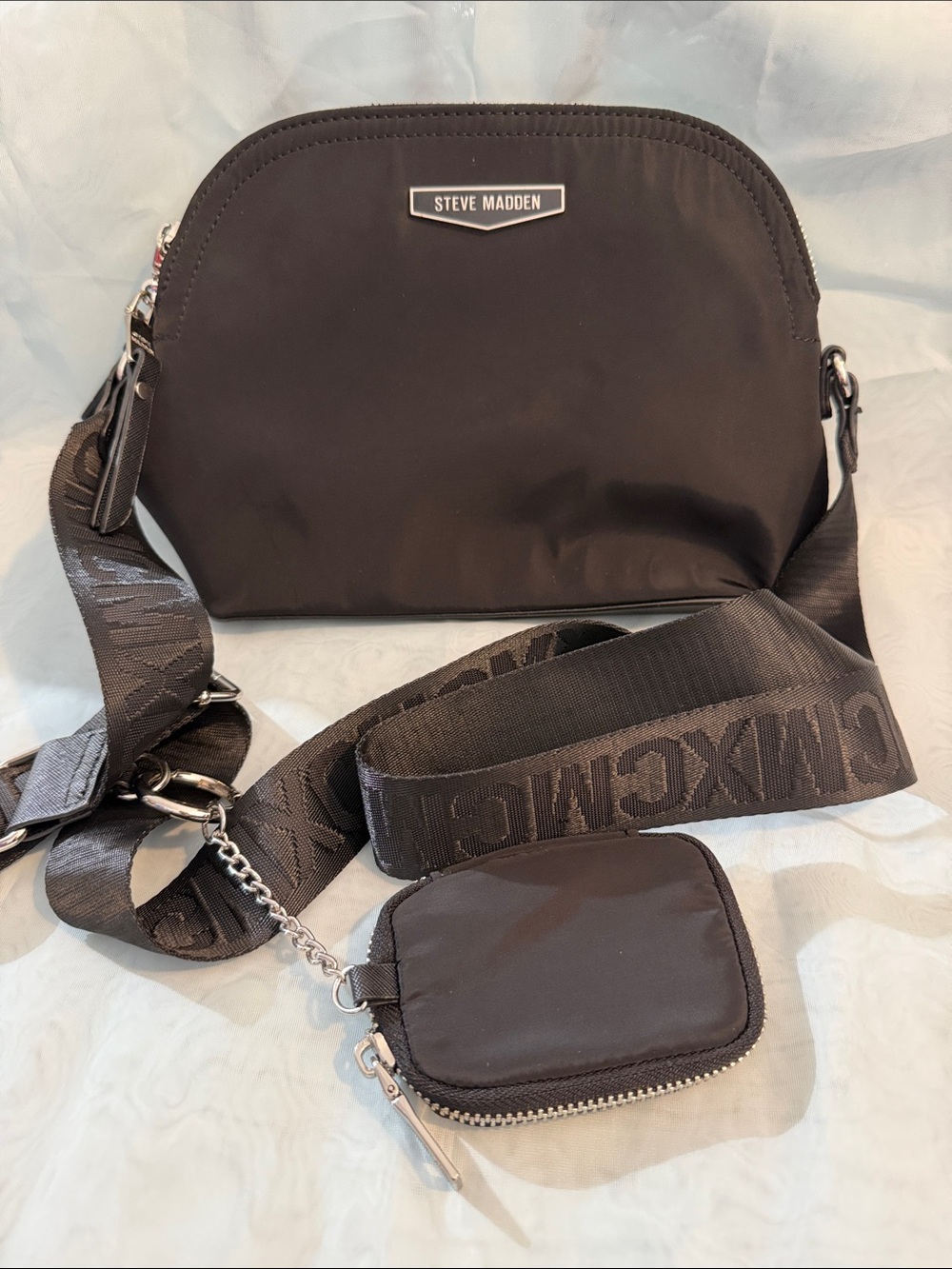 Steve Madden Black Nylon Crossbody Bag w/ Detachable Coin Pouch